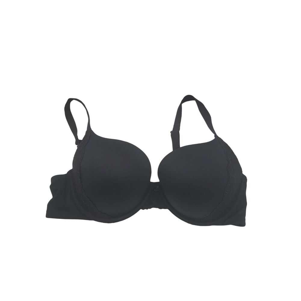 Auden Plunge Coverage Push Up Bra 38D Womens Black Adjustable Straps